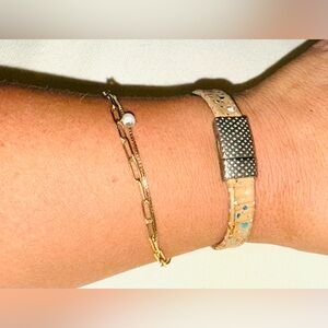 Cork Bracelet Tan With Splattered Confetti—Silver Designs—Brand Gem Lounge